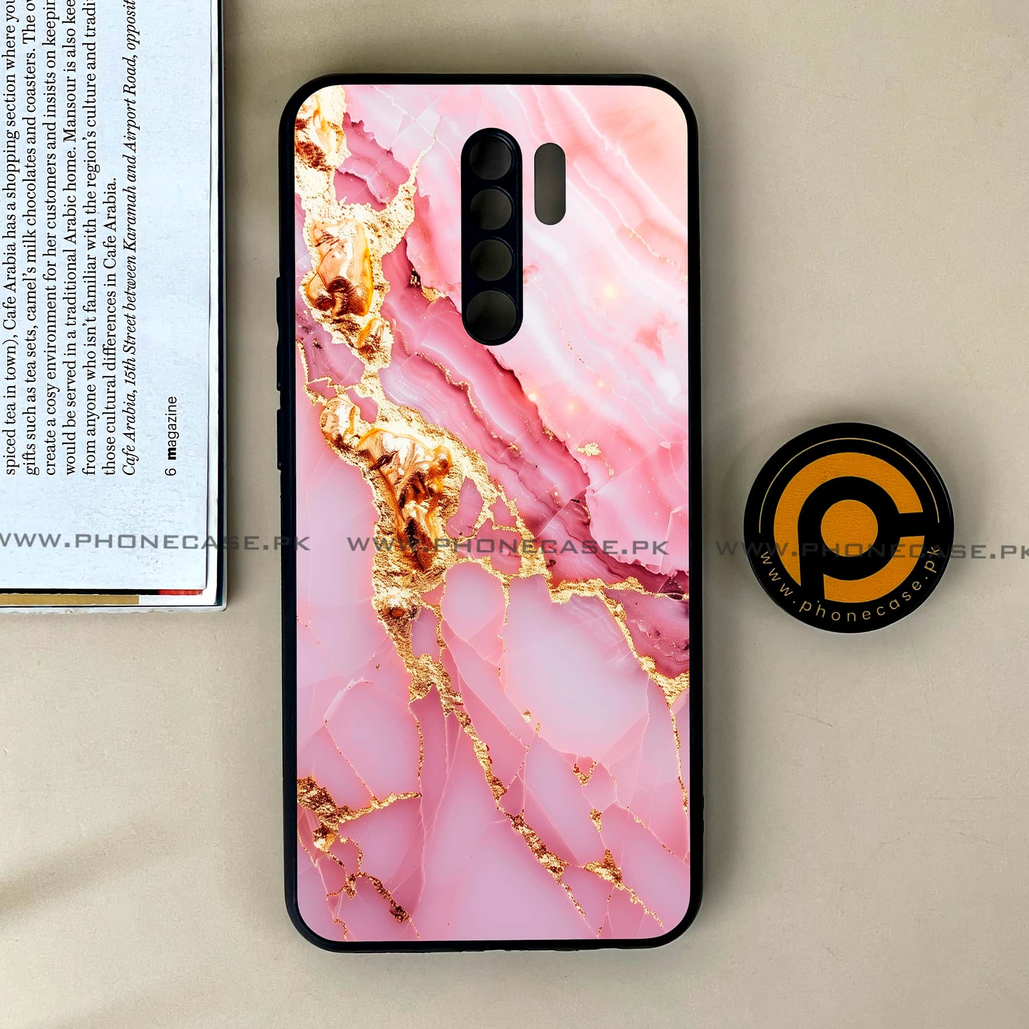 Xiaomi Redmi 9 - Pink Marble 2.0 Series - Premium Printed Glass soft Bumper shock Proof Case