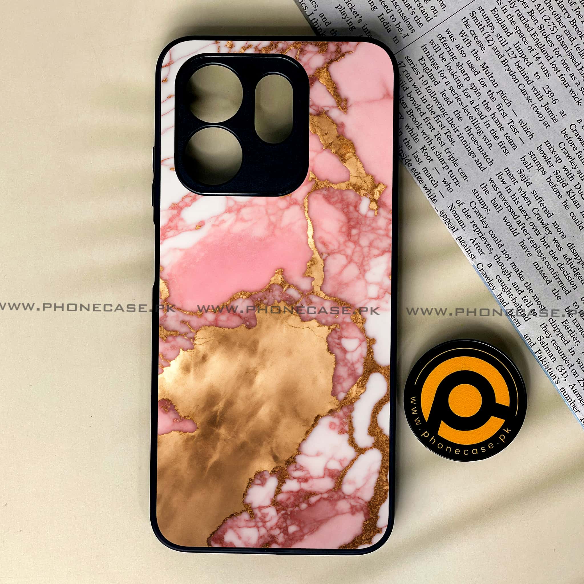 Infinix Smart 9 HD - Pink Marble 2.0 Series - Premium Metal Printed soft Bumper shock Proof Case
