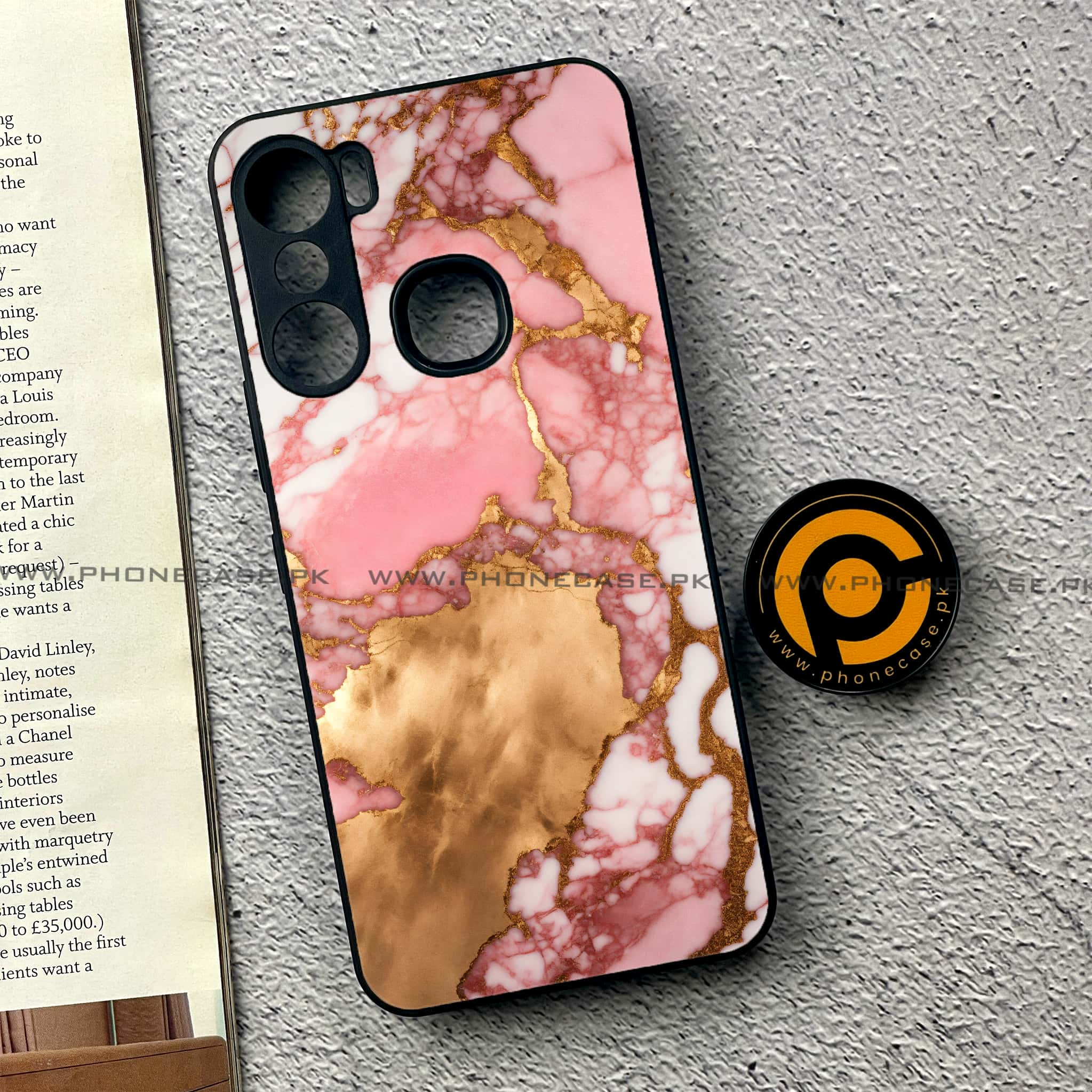 Infinix Hot 12 Pro - Pink Marble 2.0 Series - Premium Printed Metal soft Bumper shock Proof Case