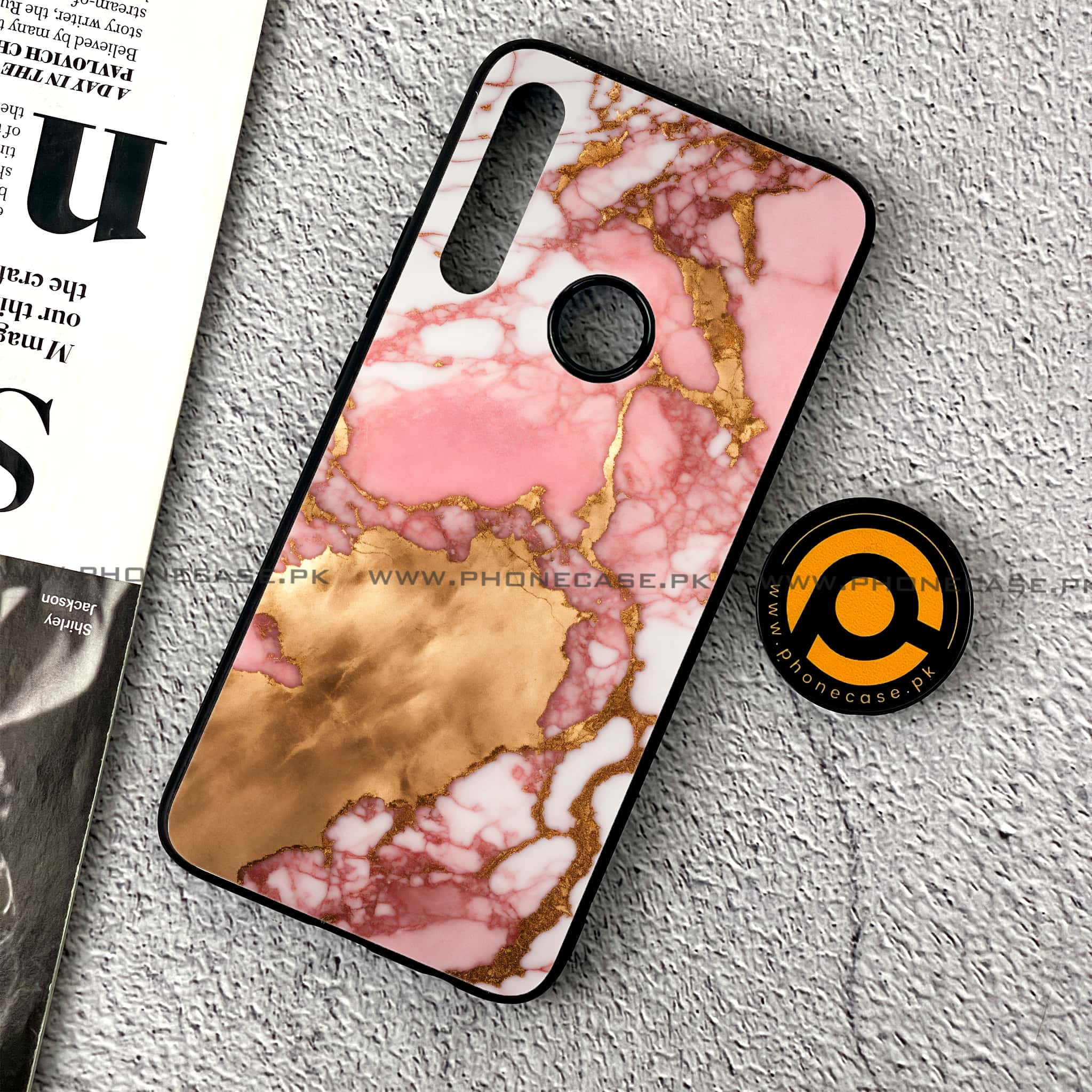 Huawei Y9 Prime (2019) - Pink Marble 2.0 Series - Premium Printed Glass soft Bumper shock Proof Case