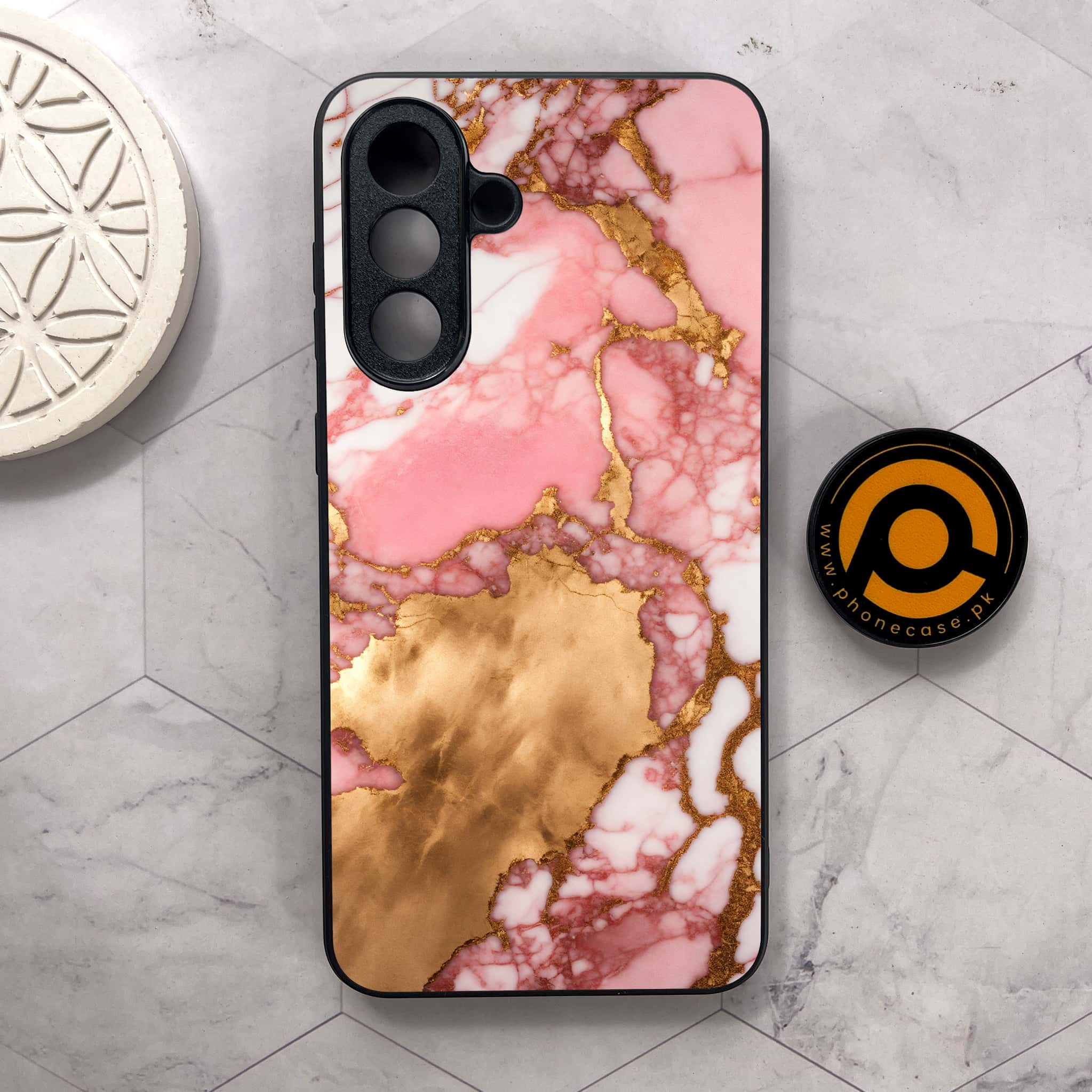 Samsung Galaxy A26 5G - Pink Marble 2.0 Series - Premium Metal Printed soft Bumper shock Proof Case