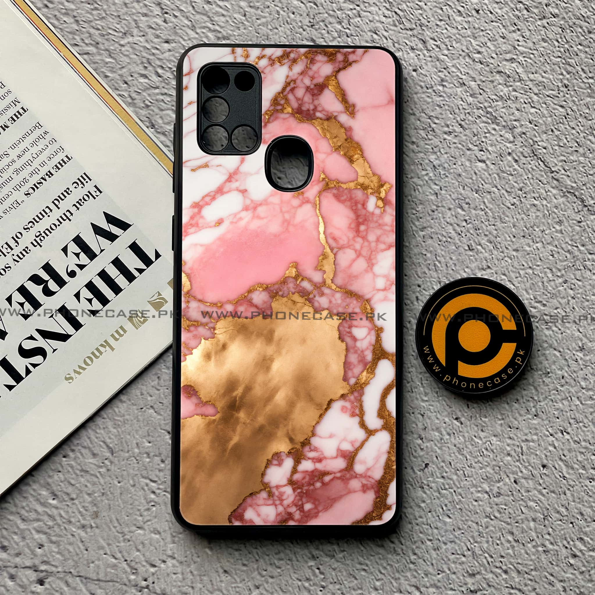 Samsung Galaxy A21s - Pink Marble 2.0 Series - Premium Printed Glass soft Bumper shock Proof Case