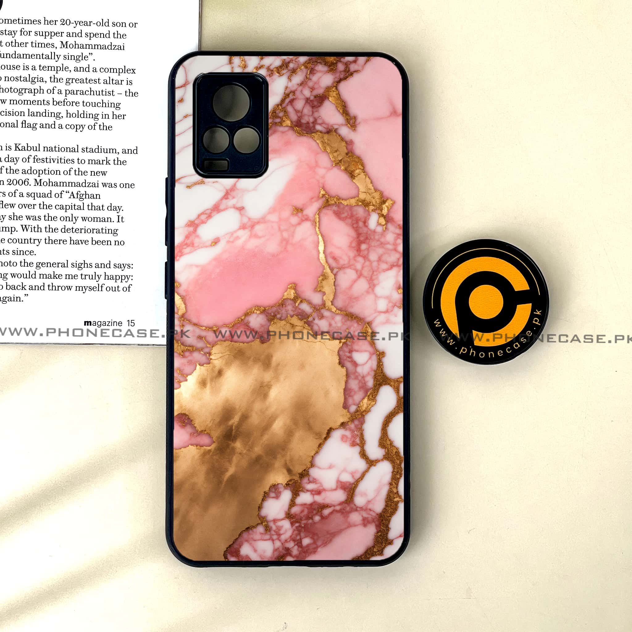 Vivo V20 - Pink Marble 2.0 Series - Premium Printed Glass soft Bumper shock Proof Case