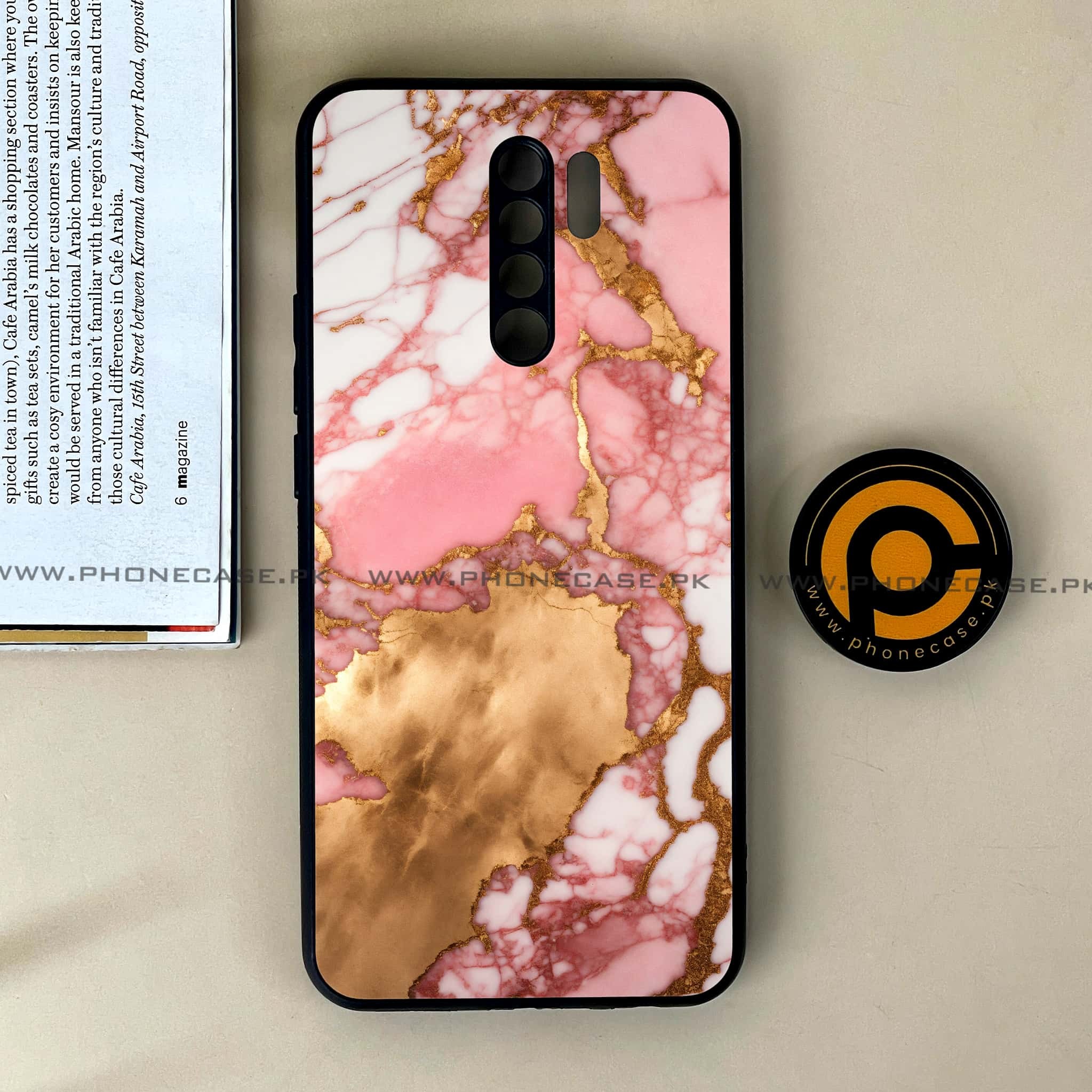 Xiaomi Redmi 9 - Pink Marble 2.0 Series - Premium Printed Glass soft Bumper shock Proof Case