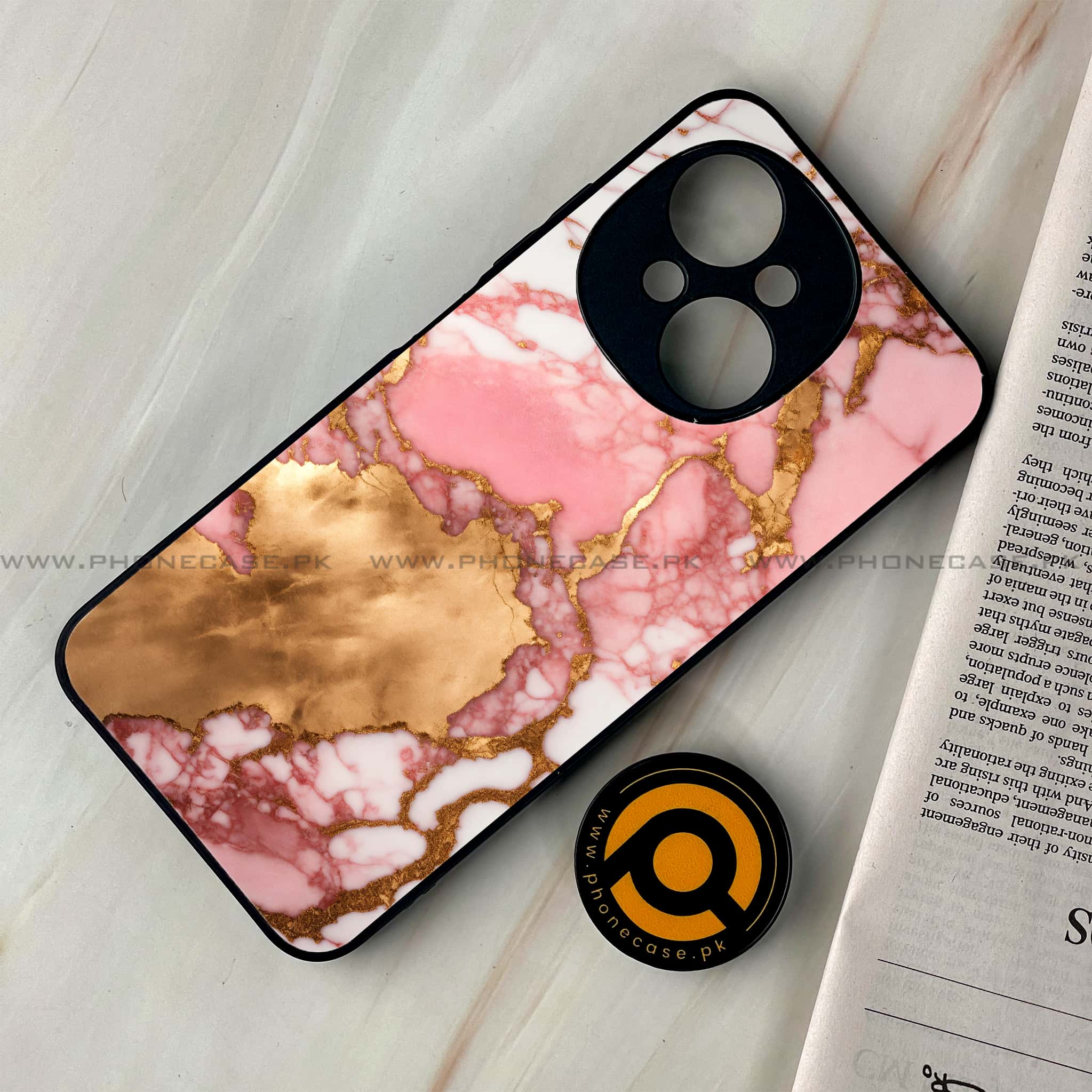 Tecno Spark Go 1 - Pink Marble 2.0 Series - Premium Printed Glass soft Bumper shock Proof Case