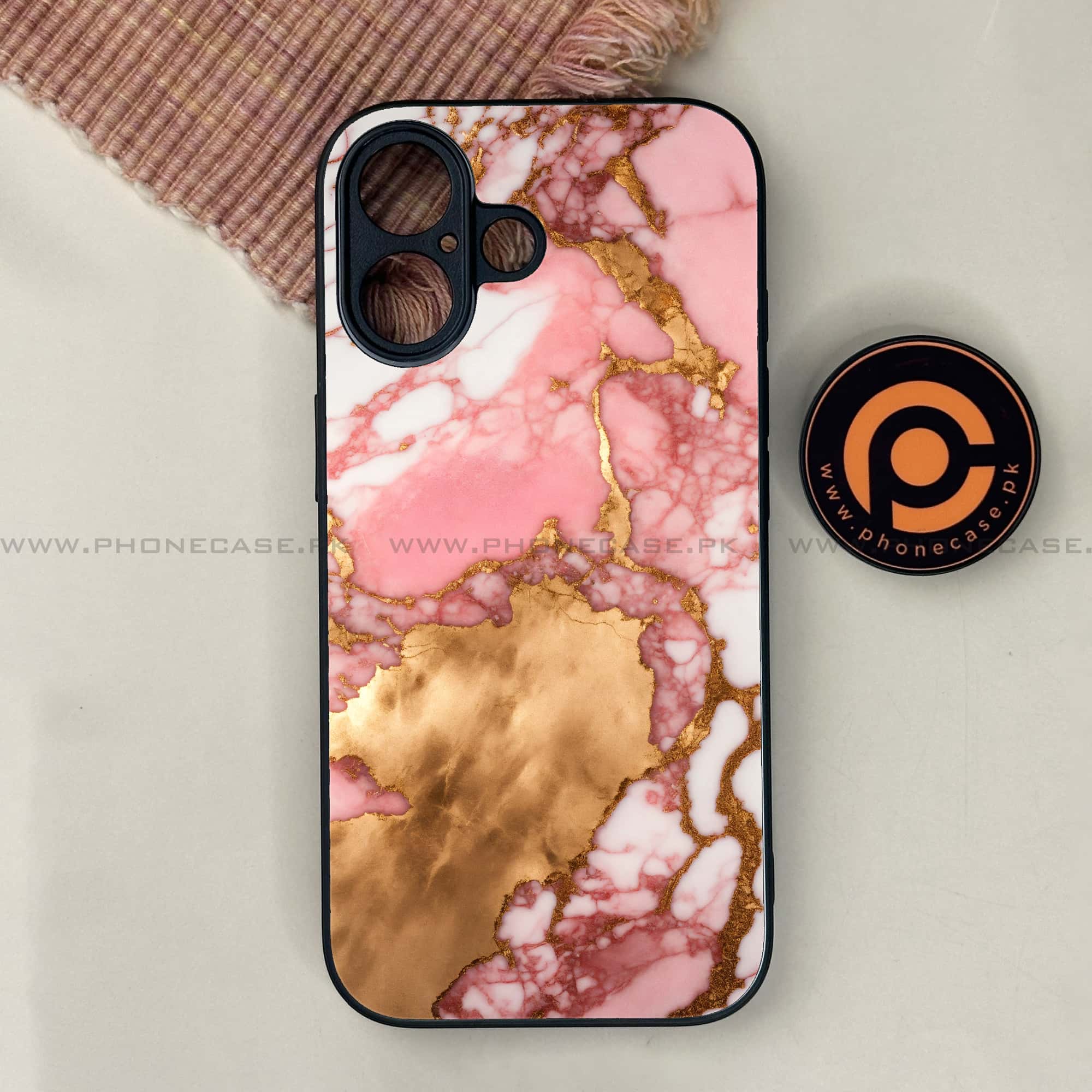 iPhone 17 - Pink Marble 2.0 Series - Premium Printed Glass soft Bumper shock Proof Case