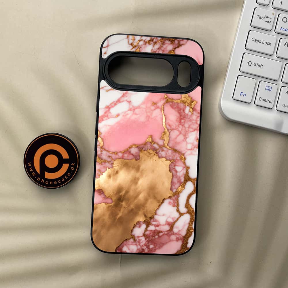 Google Pixel 10  - Pink Marble 2.0 Series - Premium Metal Printed soft Bumper Shockof Case