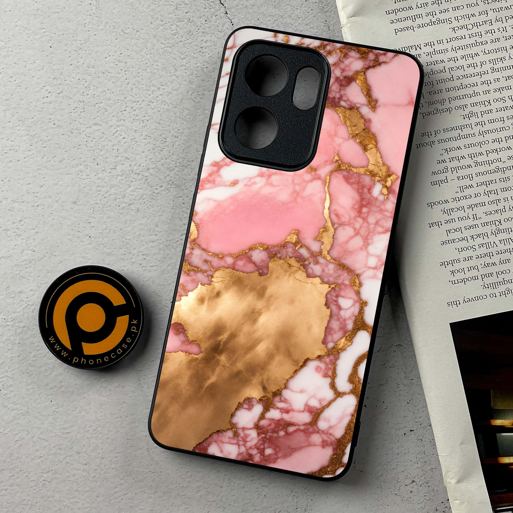Oppo Reno 14F - Pink Marble 2.0 Series - Premium Metal Printed Soft Bumper Shockproof Case