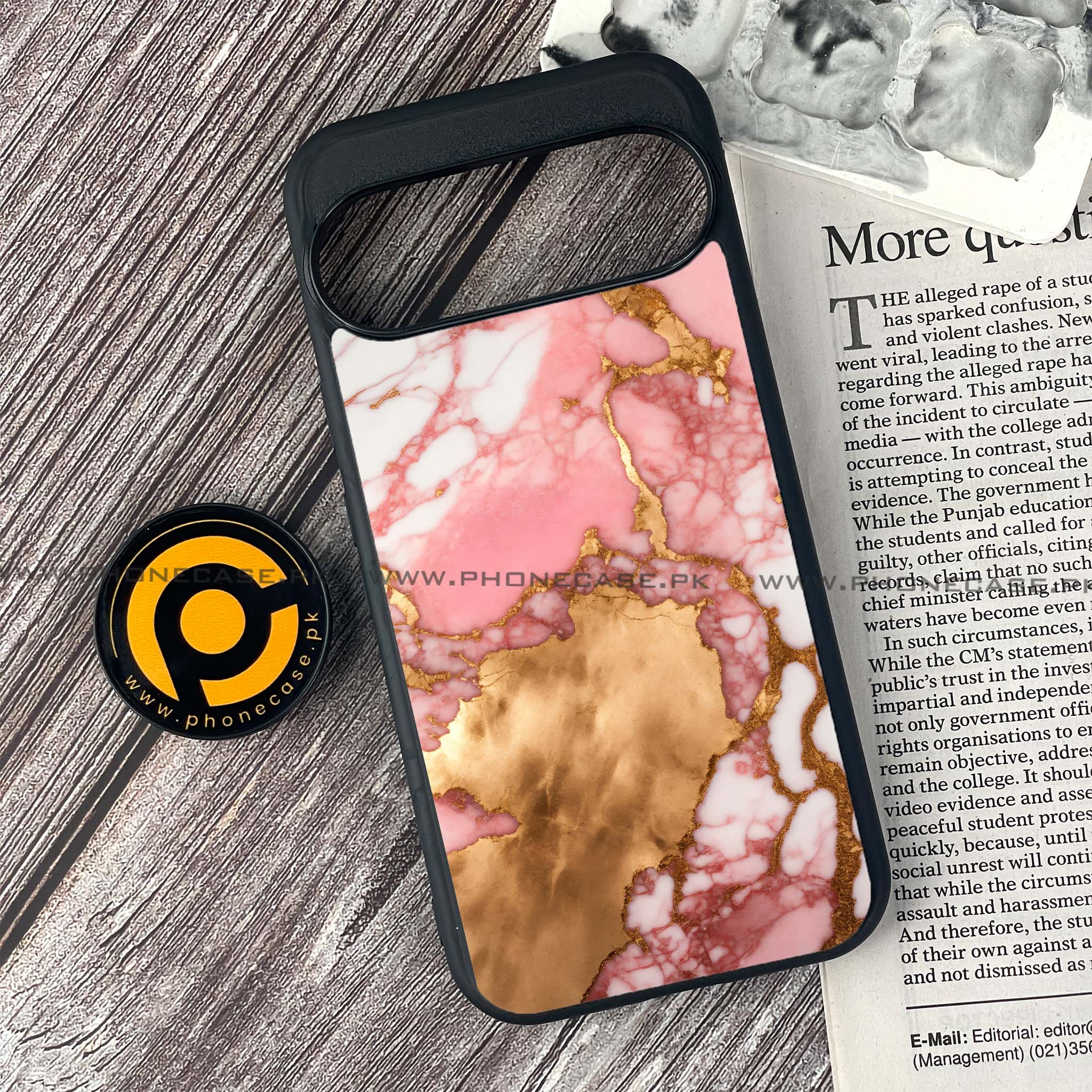 Google Pixel 9 Pro - Pink Marble 2.0 Series  - Premium Metal Printed soft Bumper Shock Proof Case