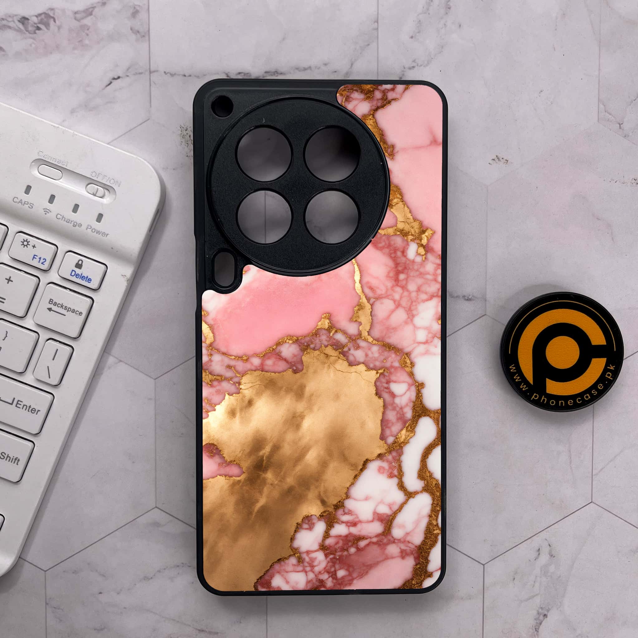 Tecno Camon 30 Premier - Pink Marble 2.0 Series - Premium Metal Printed soft Bumper shock Proof Case