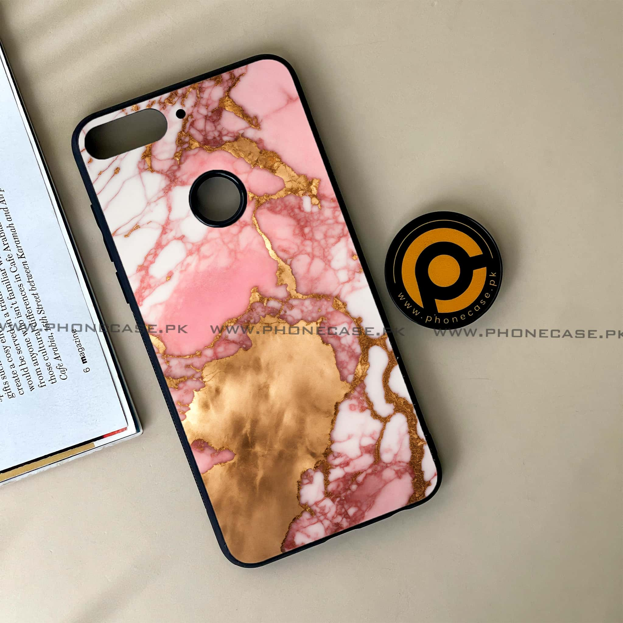 Huawei Y7 Prime (2018) - Pink Marble 2.0 Series - Premium Printed Glass soft Bumper shock Proof Case