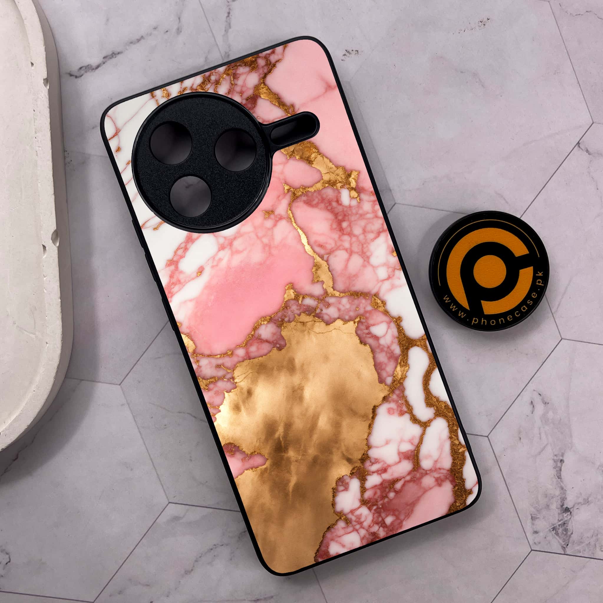 Xiaomi Poco F7 Pro 5G - Pink Marble 2.0 Series - Premium Metal Printed soft Bumper shock Proof Case