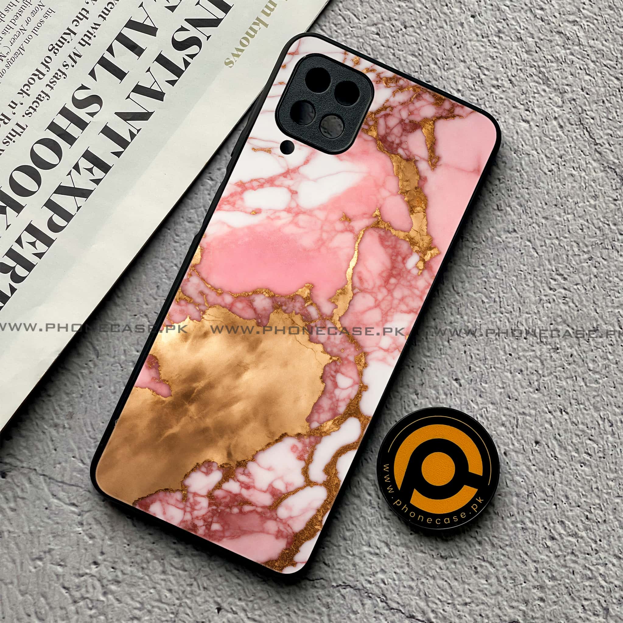 Samsung Galaxy A12 / A12 Nacho - Pink Marble 2.0 Series - Premium Printed Glass soft Bumper shock Proof Case