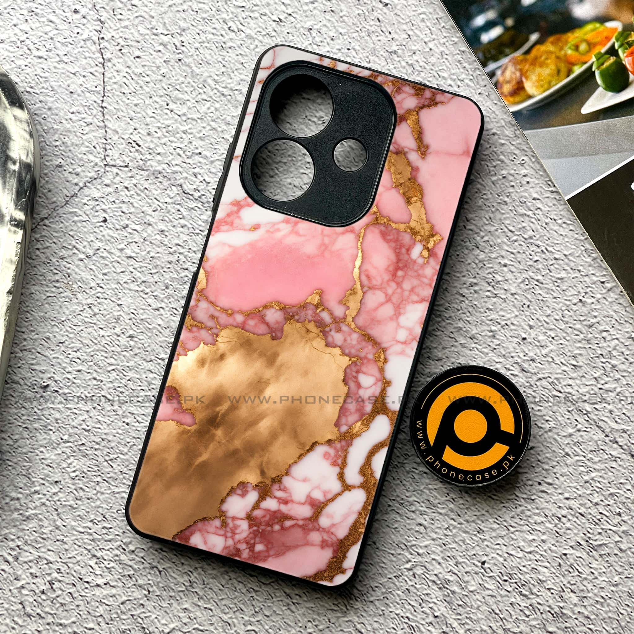 iPhone 16 Pro -   Pink Marble 2.0 Series - Premium Printed Metal soft Bumper shock Proof Case