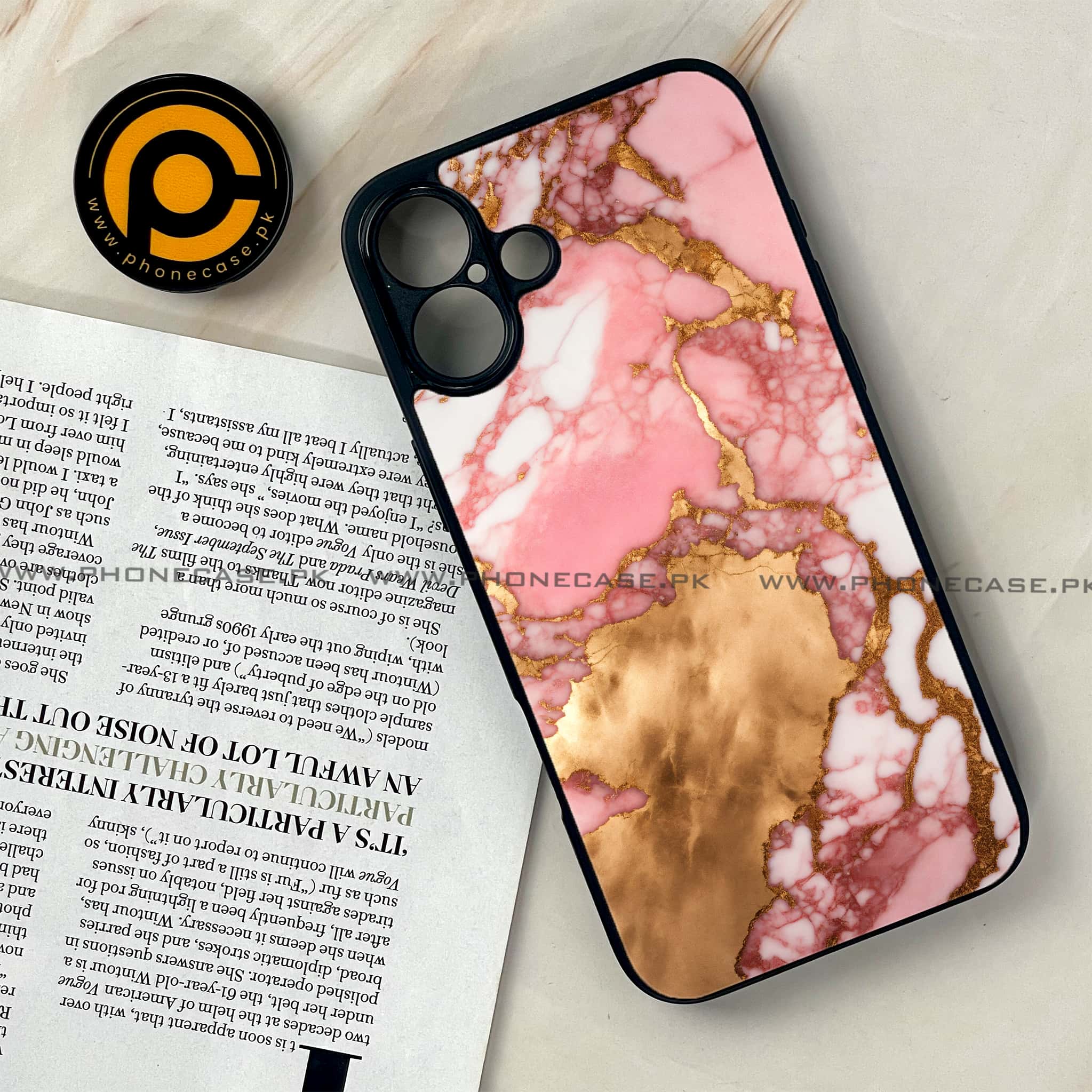 iPhone 16 Plus -  Pink Marble 2.0 Series - Premium Metal Printed soft Bumper shock Proof Case