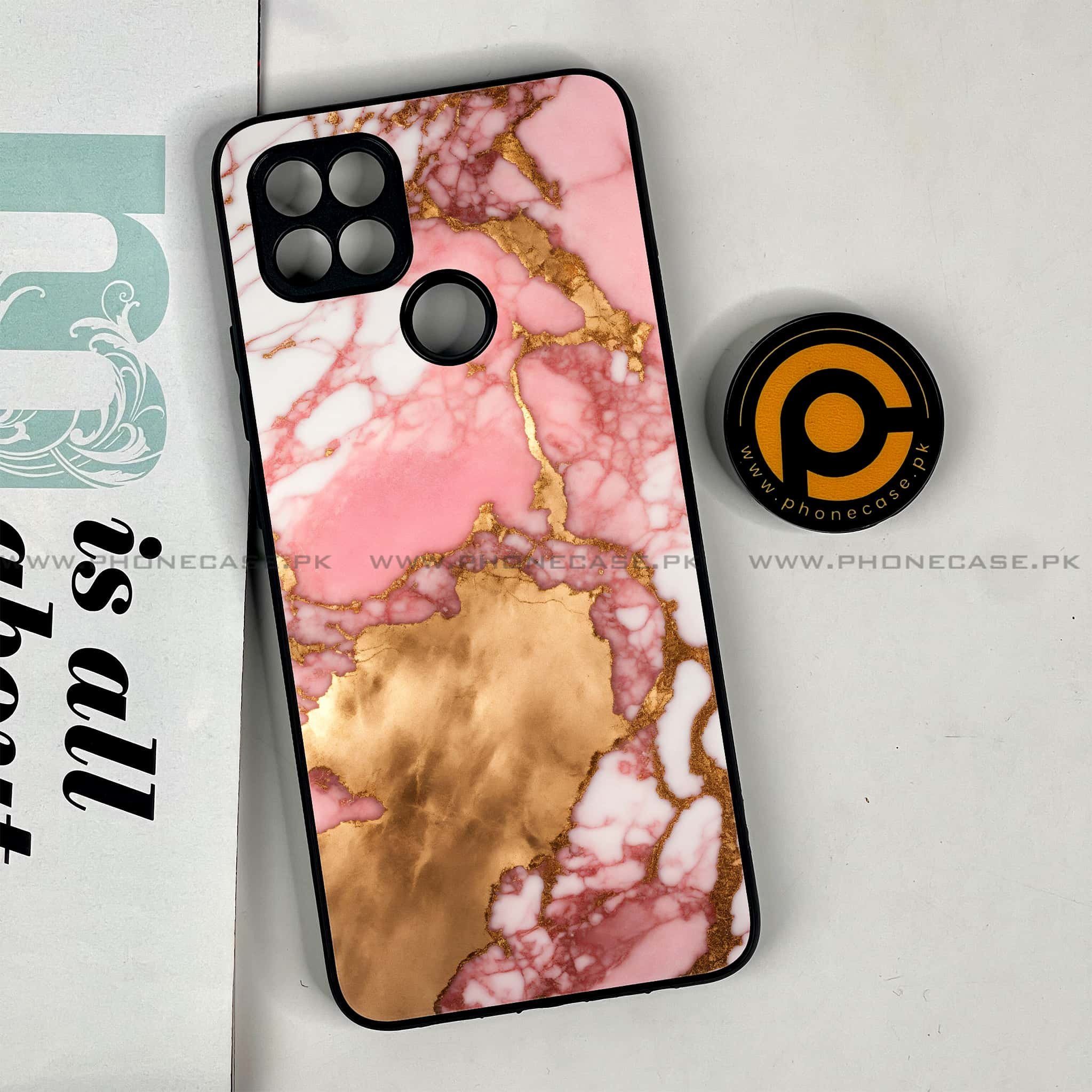 Oppo A15s - Pink Marble 2.0 Series - Premium Printed Glass soft Bumper shock Proof Case