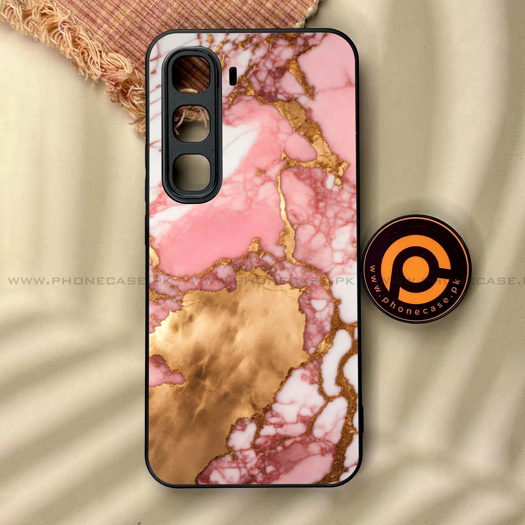 Infinix Hot 60 Pro - Pink Marble 2.0 Series - Premium Metal Printed soft Bumper shock Proof Case
