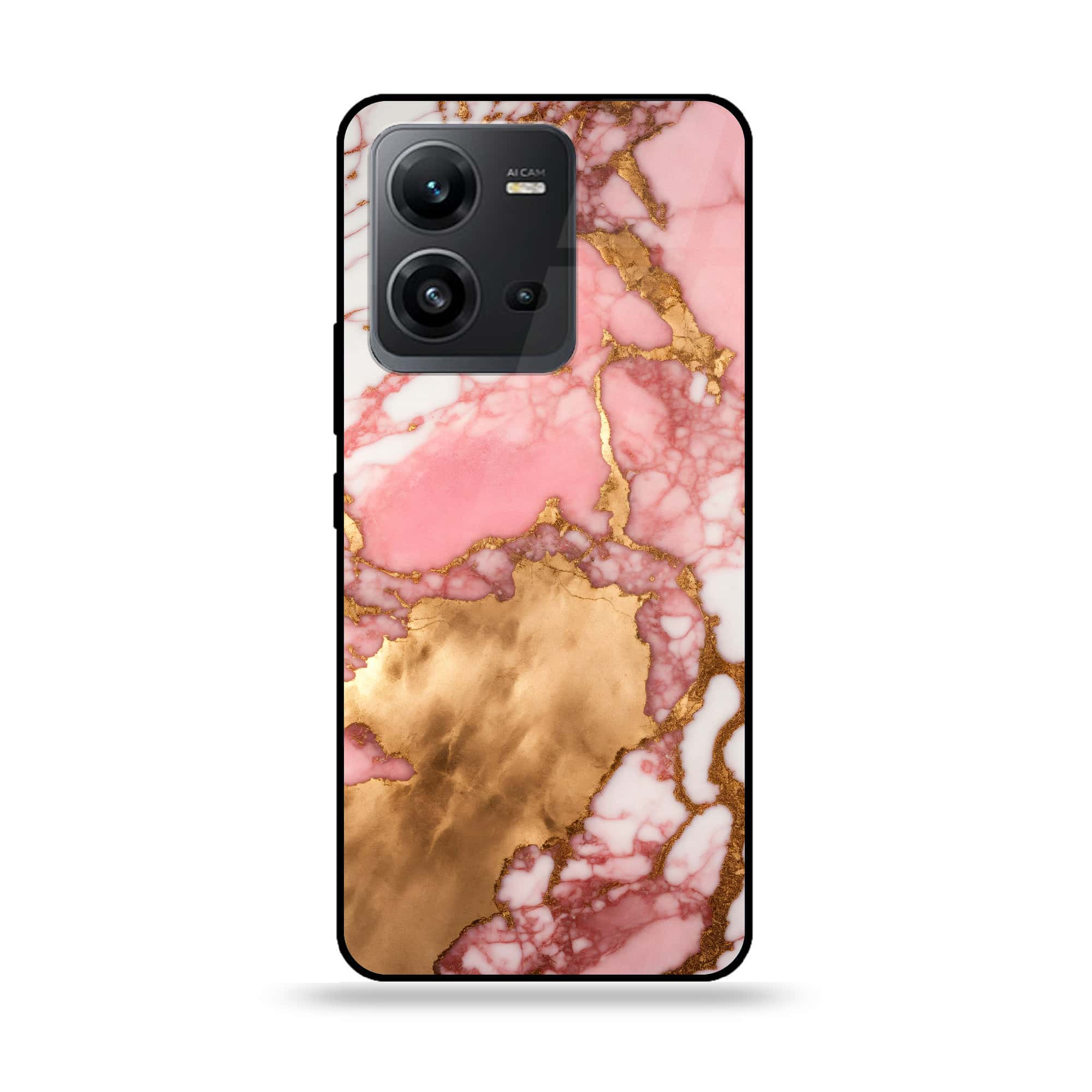 Vivo V25e  - Pink Marble 2.0 Series - Premium Printed Glass soft Bumper shock Proof Case