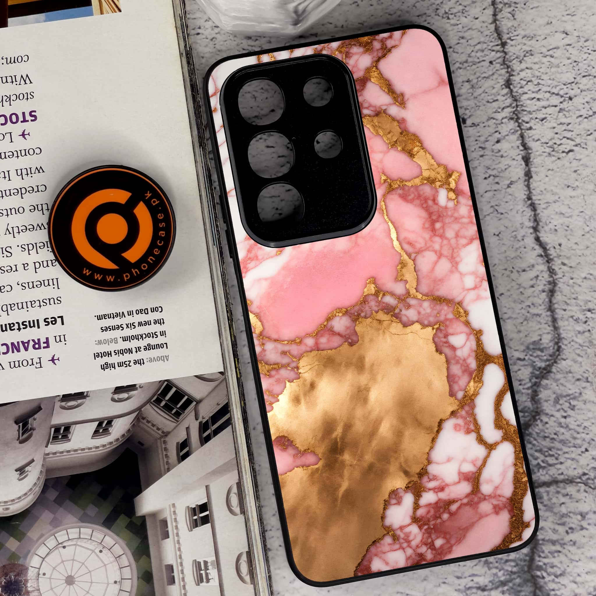 Vivo Y29 4G - Pink Marble 2.0 Series - Premium Metal Printed soft Bumper Shock Proof Case