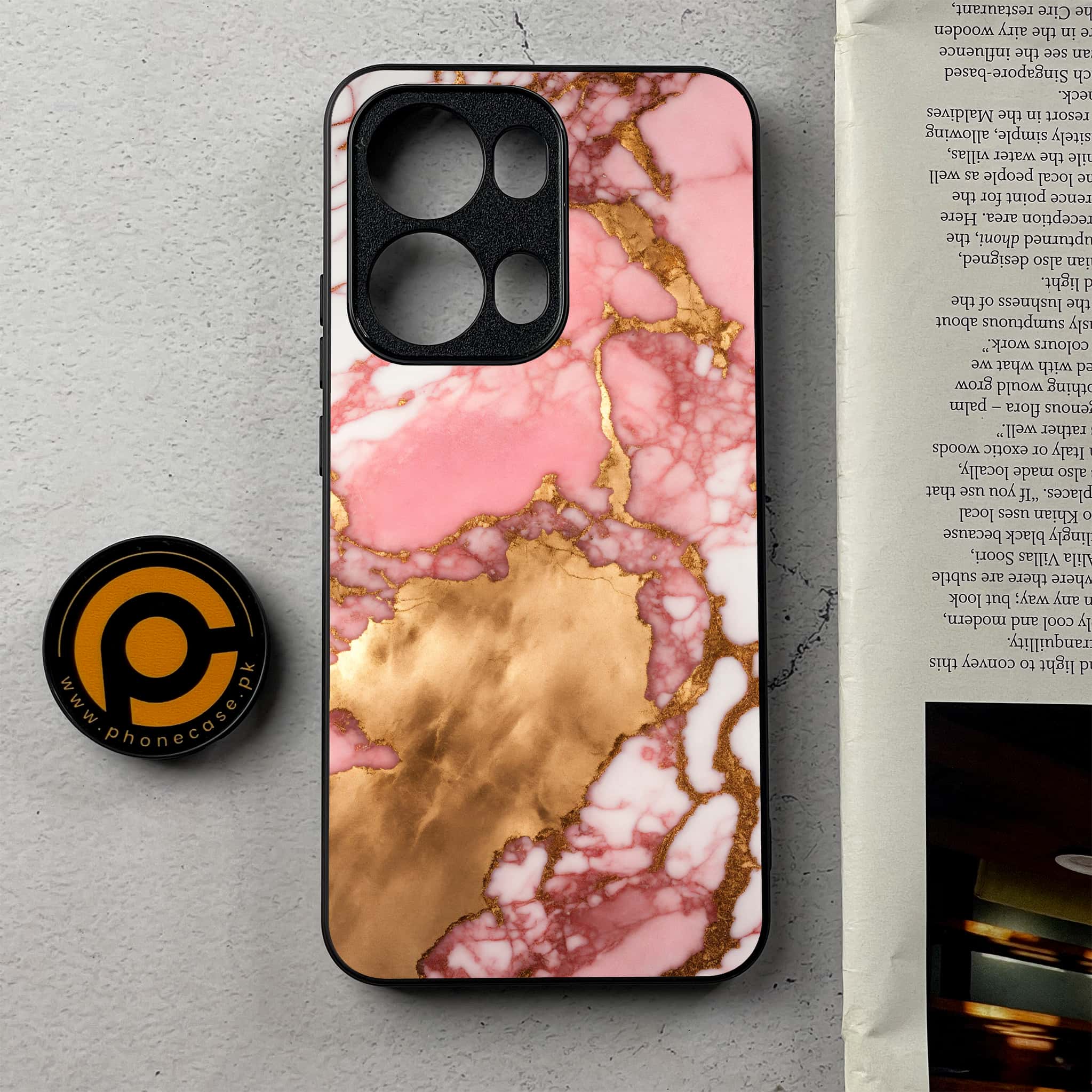 Oppo Reno 13 Pro - Pink Marble 2.0 Series - Premium Metal Printed Soft Bumper Shockproof Case