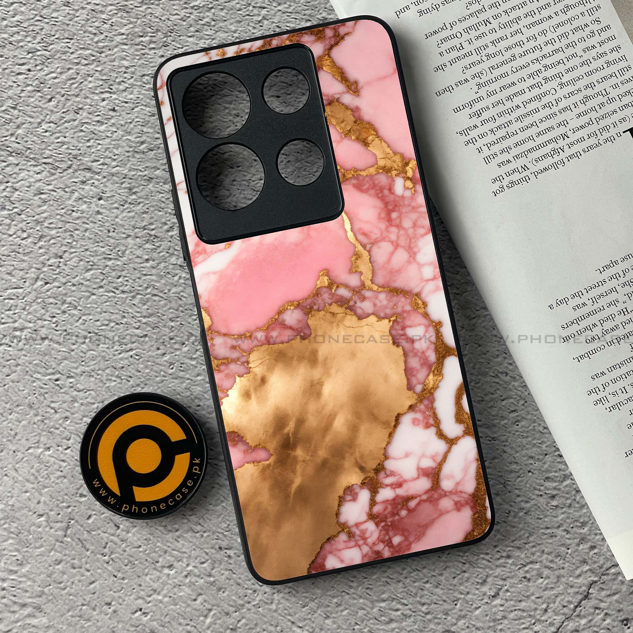 Infinix Note 30 - Pink Marble 2.0 Series - Premium Printed Glass soft Bumper shock Proof Case