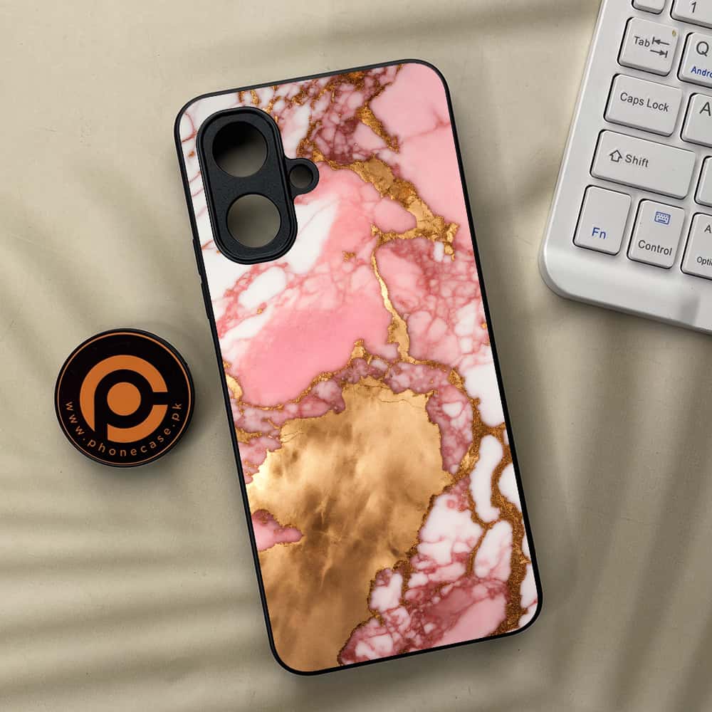 Tecno Spark Go 2 - Pink Marble 2.0 Series - Premium Metal Printed soft Bumper Shock Proof Case