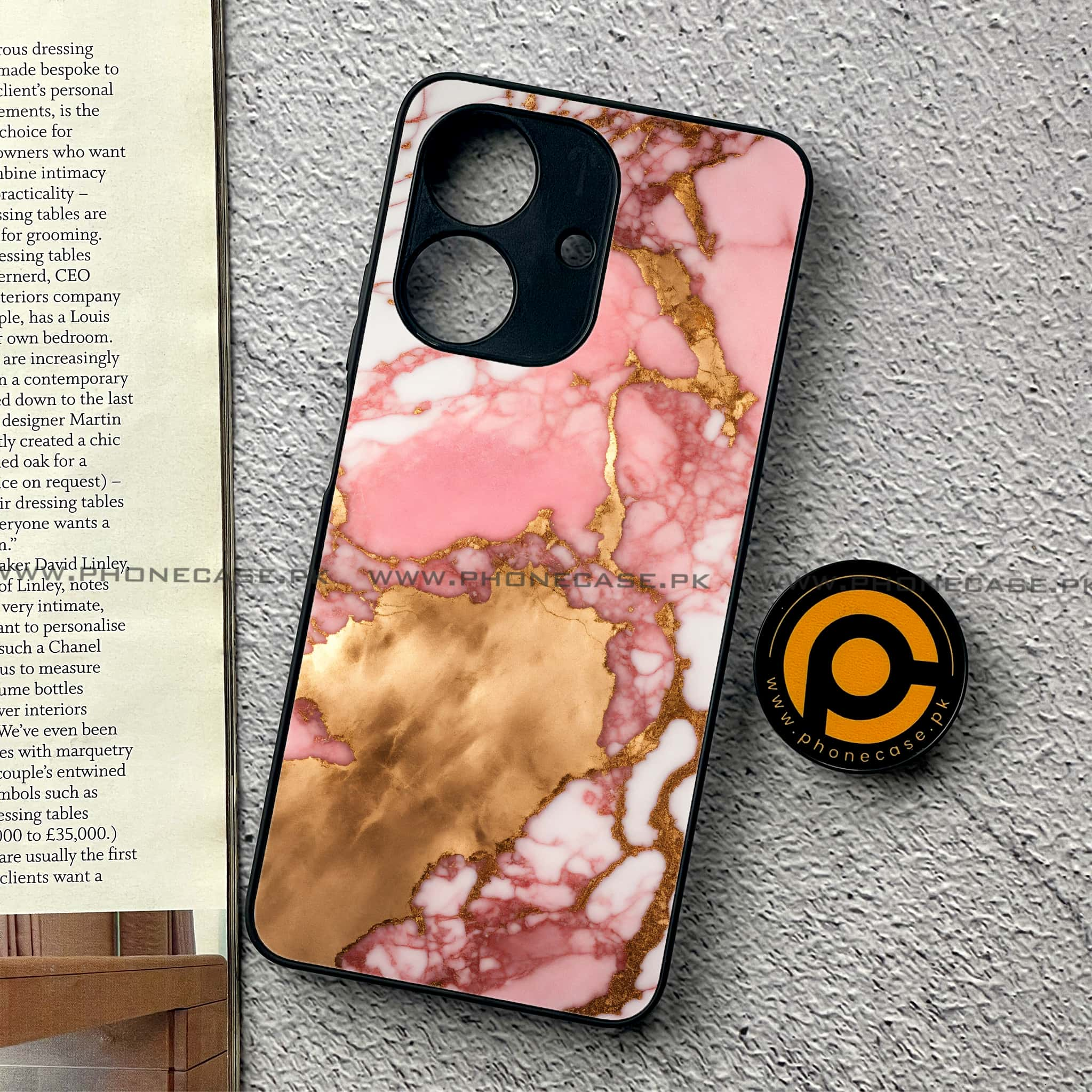 Realme Note 60 - Pink Marble 2.0 Series - Premium Printed Metal soft Bumper shock Proof Case