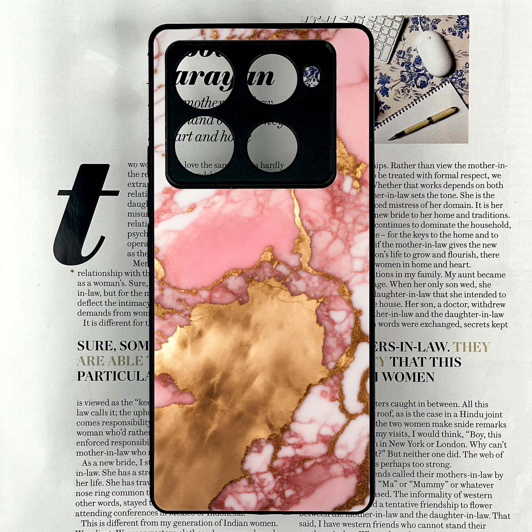 Infinix Note 40 Pro Plus - Pink Marble 2.0 Series - Premium Metal Printed soft Bumper shock Proof Case