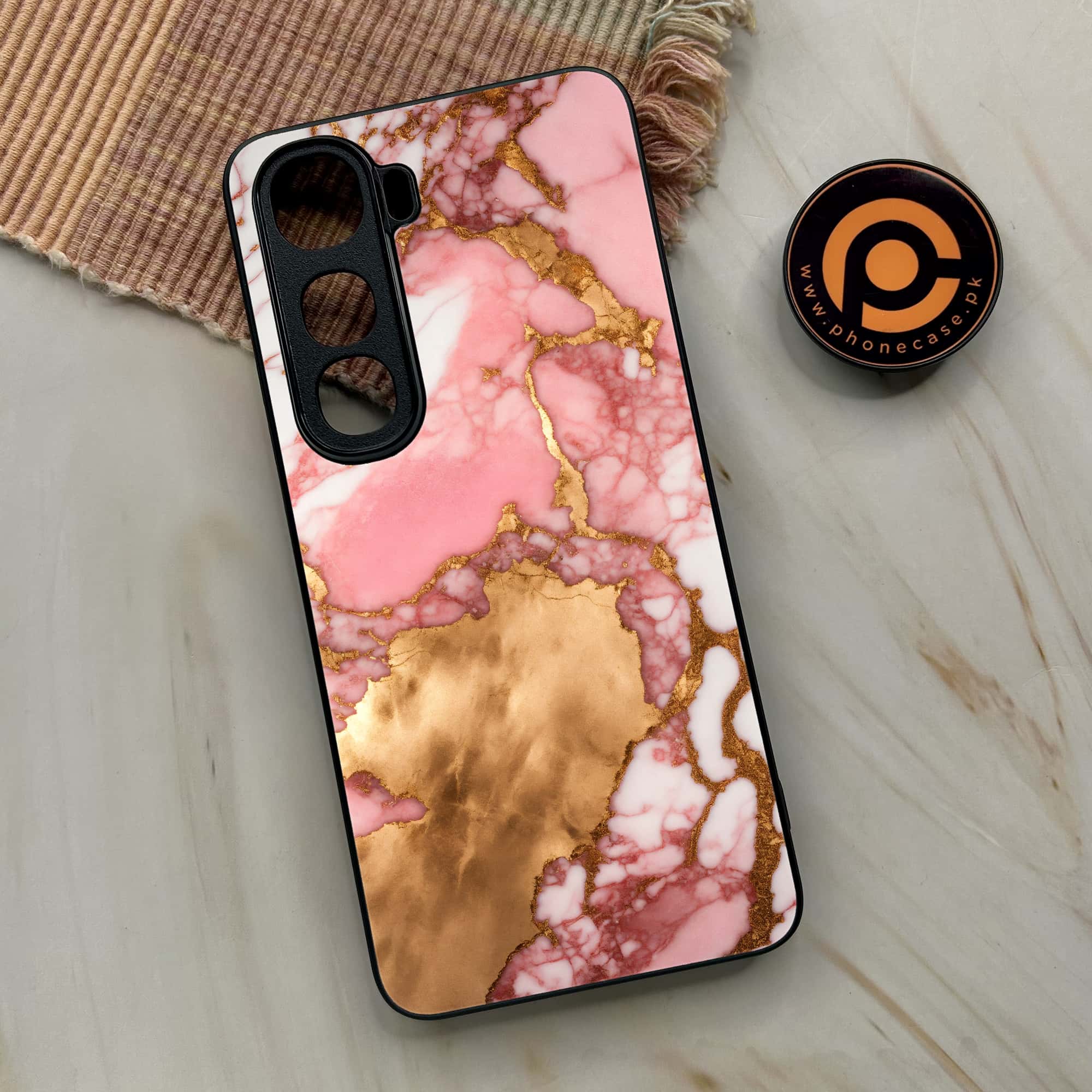 Vivo Y400 - Pink Marble 2.0 Series - Premium Metal Printed soft Bumper shock Proof Case