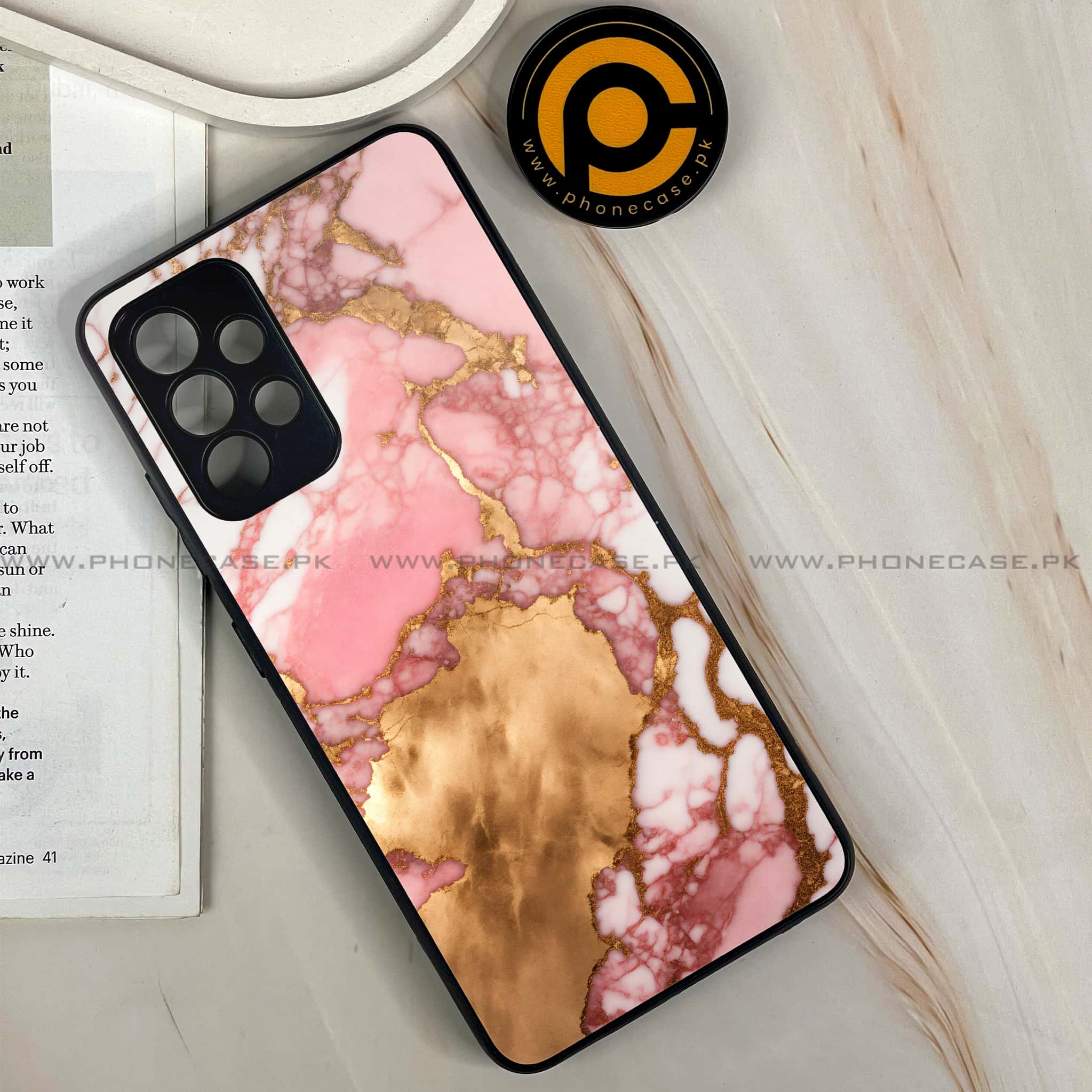 Galaxy A32 - Pink Marble 2.0 Series - Premium Printed Glass soft Bumper shock Proof Case