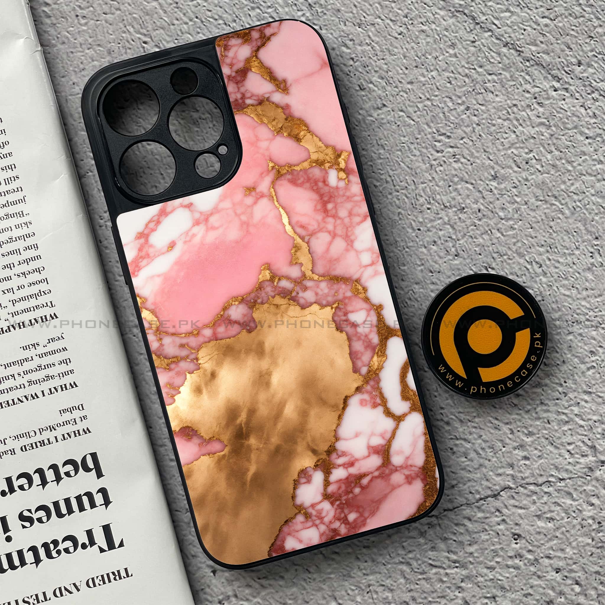 iPhone 15 Pro - Pink Marble 2.0 Series - Premium Metal Printed soft Bumper shock Proof Case