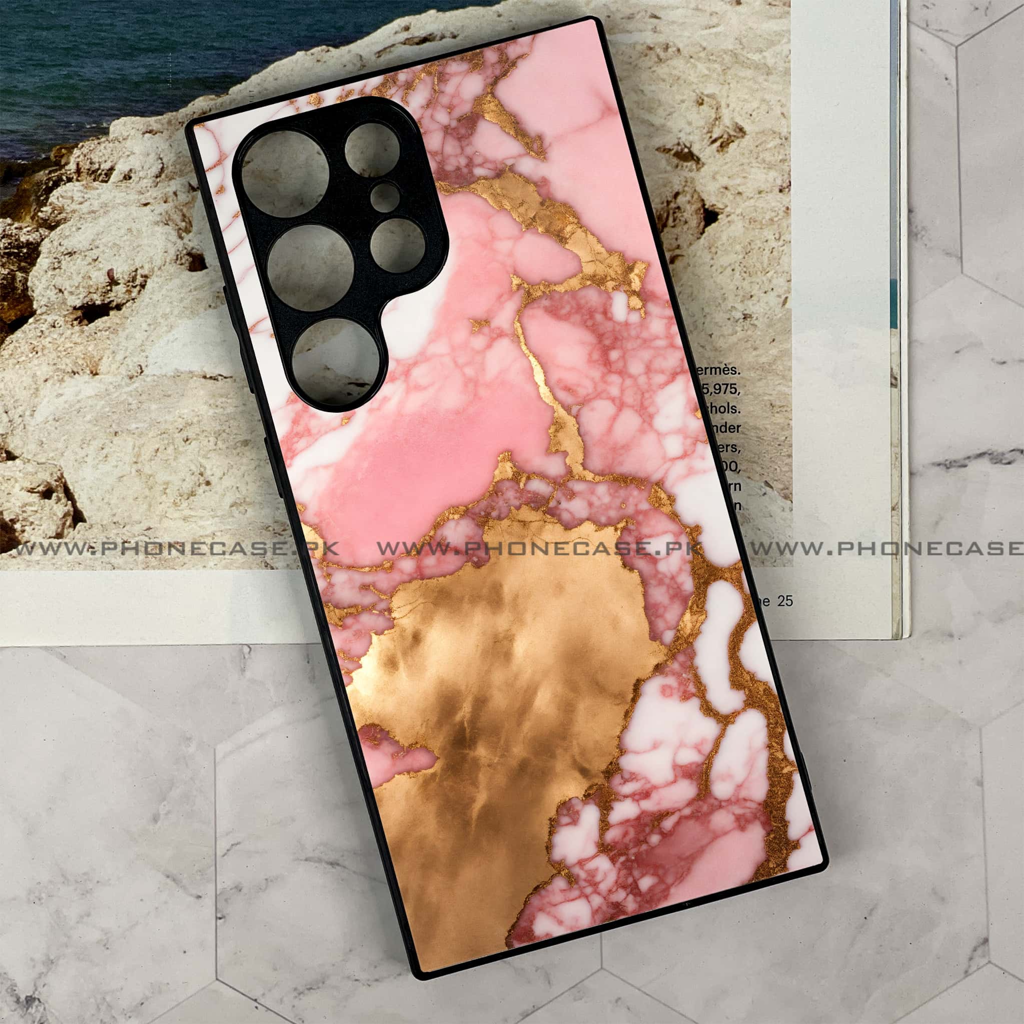 Samsung Galaxy S22 Ultra - Pink Marble 2.0 Series - Premium Metal Printed soft Bumper shock Proof Case