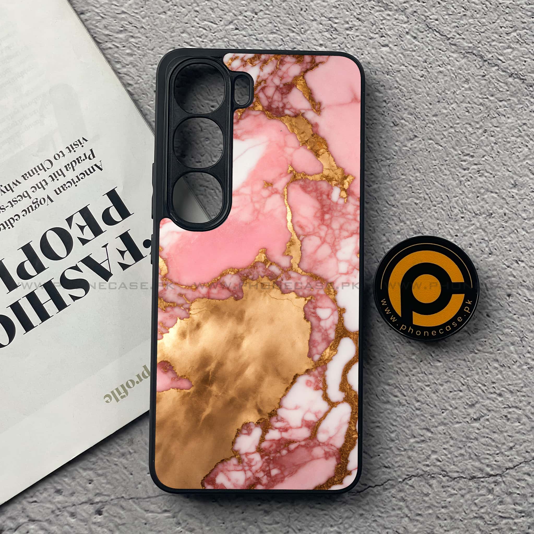Vivo V40 Lite (IDN) - Pink Marble 2.0 Series - Premium Metal Printed soft Bumper Shock Proof Case