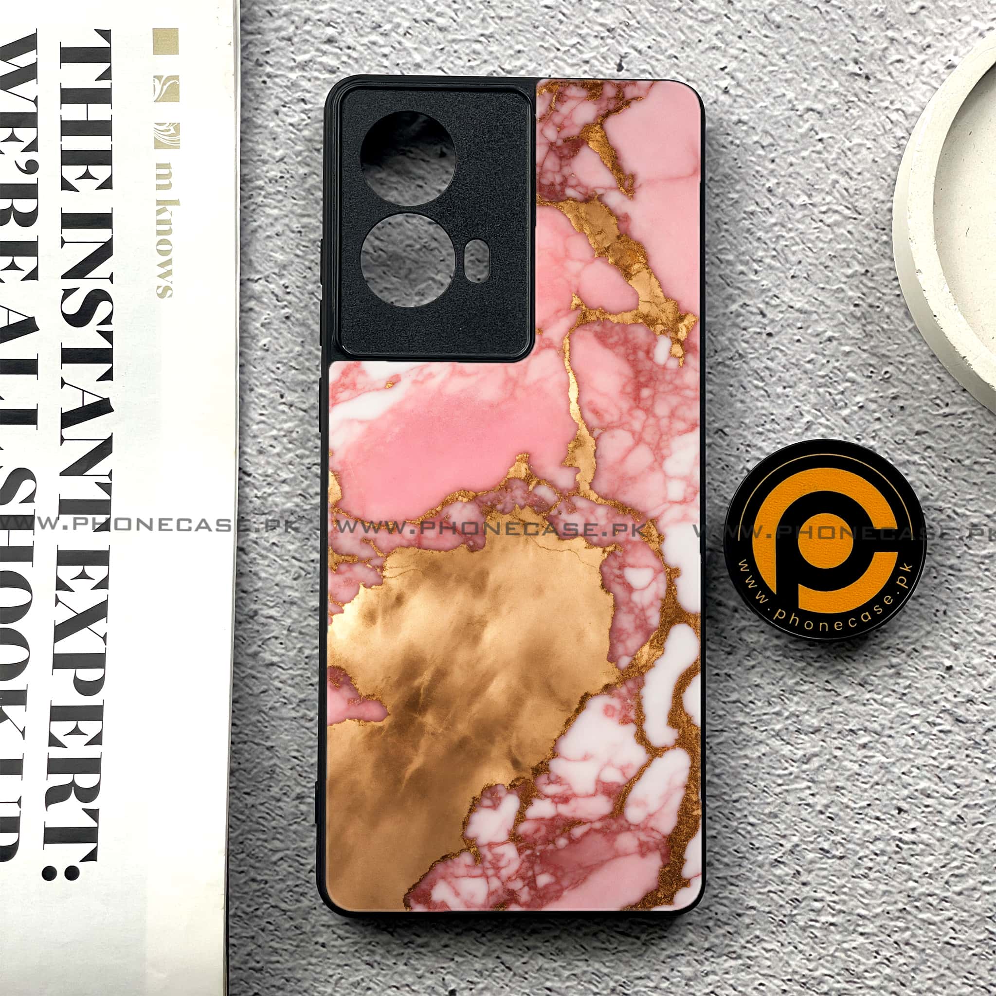 Moto G85 - Pink Marble 2.0 Series - Premium Printed Glass soft Bumper shock Proof Case