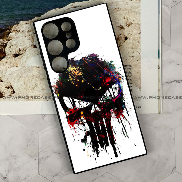 Samsung Galaxy S23 Ultra - Punisher Skull Design - Premium Printed Glass soft Bumper Shock Proof Case