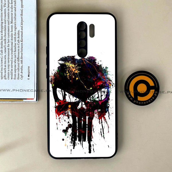 Xiaomi Redmi 9 - Punisher Skull Design - Premium Printed Glass soft Bumper Shock Proof Case