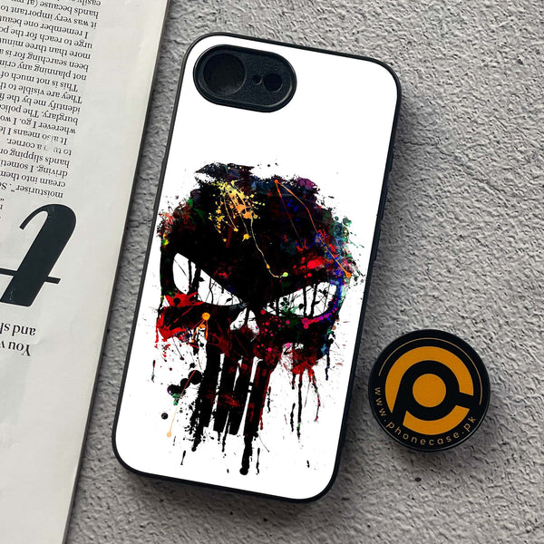 iPhone 16e - Punisher Skull Design - Premium Metal  Printed soft Bumper shock Proof Case