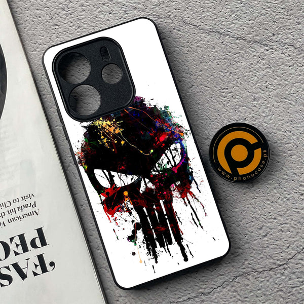 Xiaomi Redmi Note 14 - Punisher Skull Design - Premium Printed Glass soft Bumper Shock Proof Case