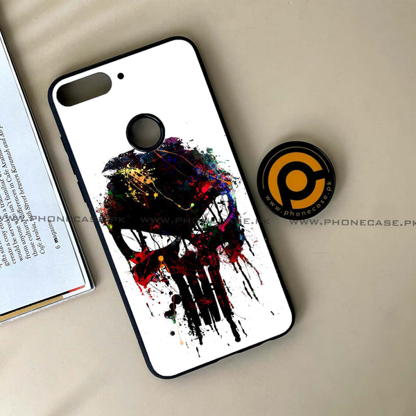 HUAWEI Y7 PRIME (2018) - Punisher Skull Design - Premium Printed Glass soft Bumper Shock Proof Case