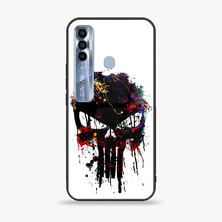 Tecno Spark 7 Pro - Punisher Skull Design - Premium Printed Glass soft Bumper Shock Proof Case