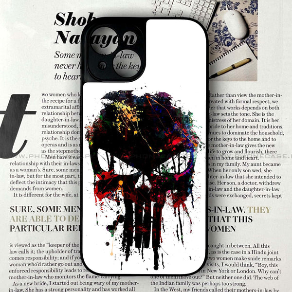 iPhone 15 - Punisher Skull Design - Premium Printed Glass soft Bumper Shock Proof Case