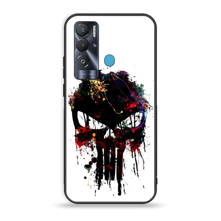 Tecno Pova Neo - Punisher Skull Design - Premium Printed Glass soft Bumper Shock Proof Case