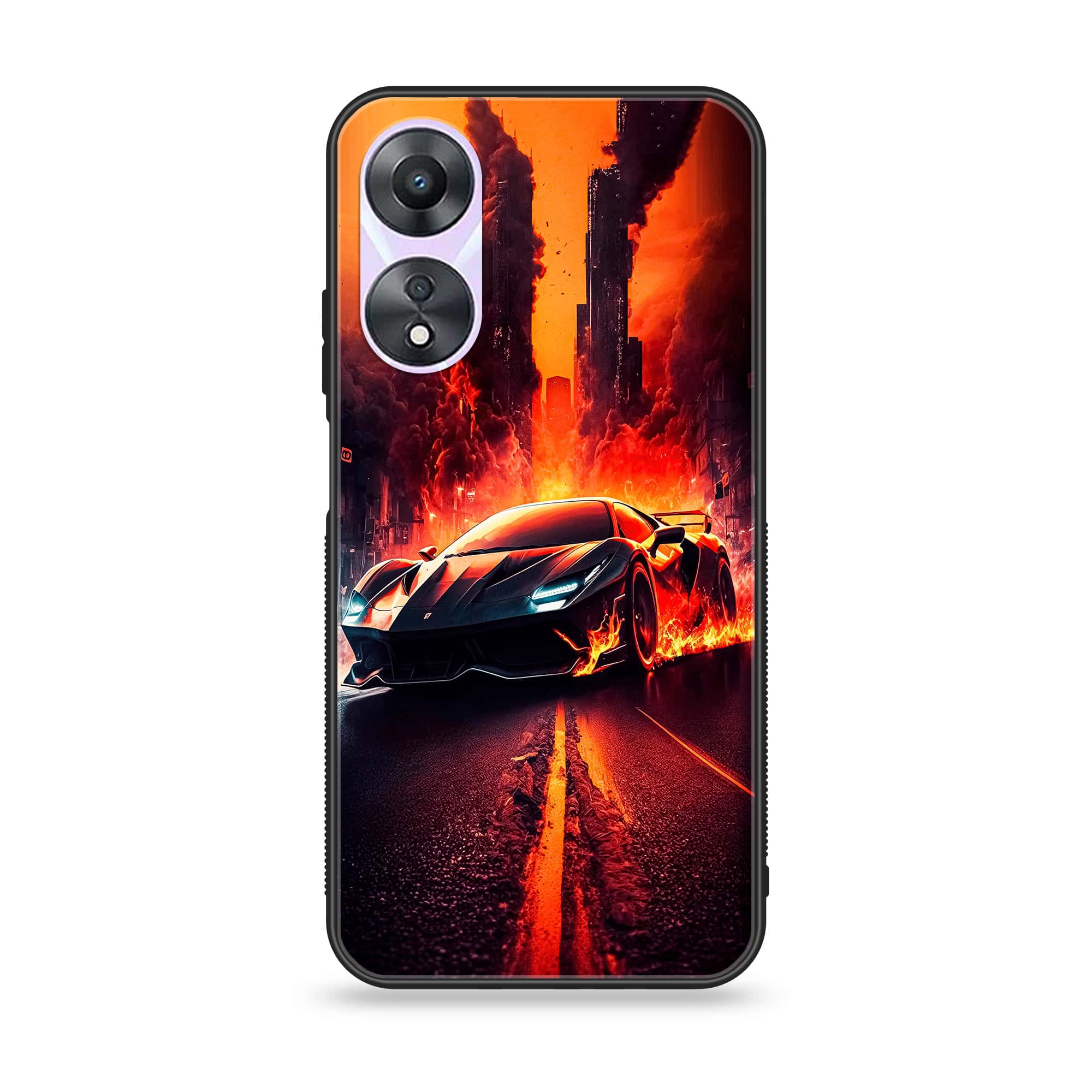 Oppo A78 4G - Racing Series - Premium Printed Glass soft Bumper shock Proof Case