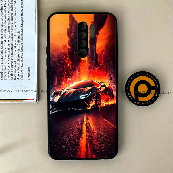 Xiaomi Redmi 9 - Racing Series - Premium Printed Glass soft Bumper shock Proof Case