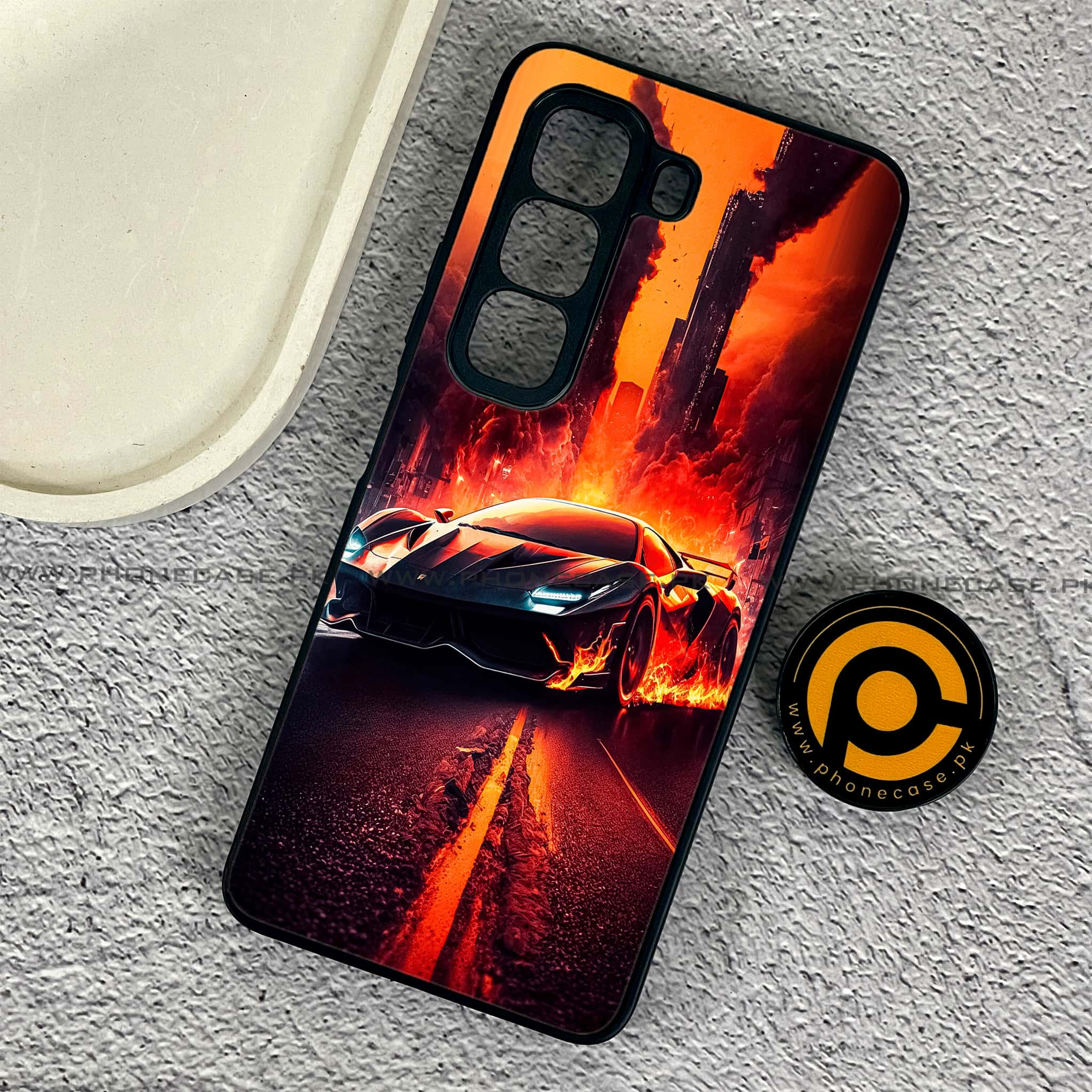 Infinix Hot 50 Pro - Racing Series - Premium Printed Glass soft Bumper shock Proof Case