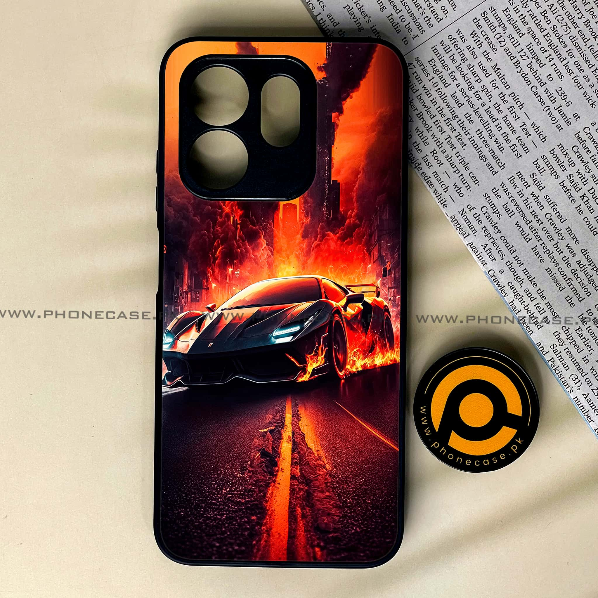 Infinix Hot 50i - Racing Series - Premium Printed Glass soft Bumper shock Proof Case