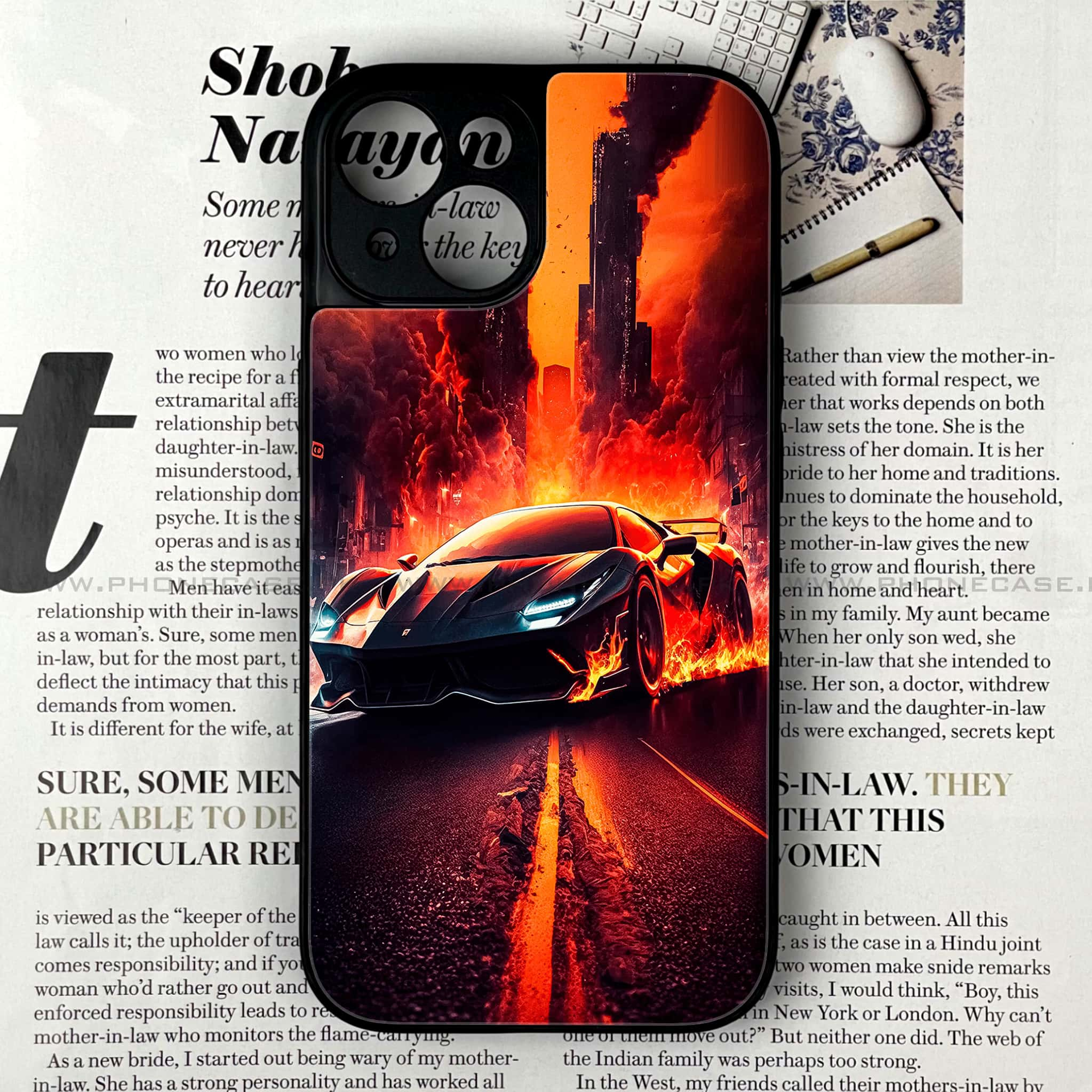 iPhone 15 -  Racing Series - Premium Printed Glass soft Bumper shock Proof Case