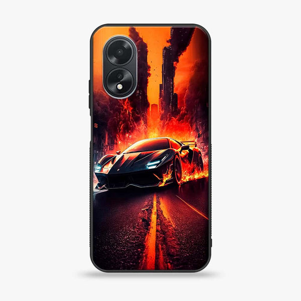 Oppo A18 4G - Racing Series - Premium Printed Glass soft Bumper shock Proof Case
