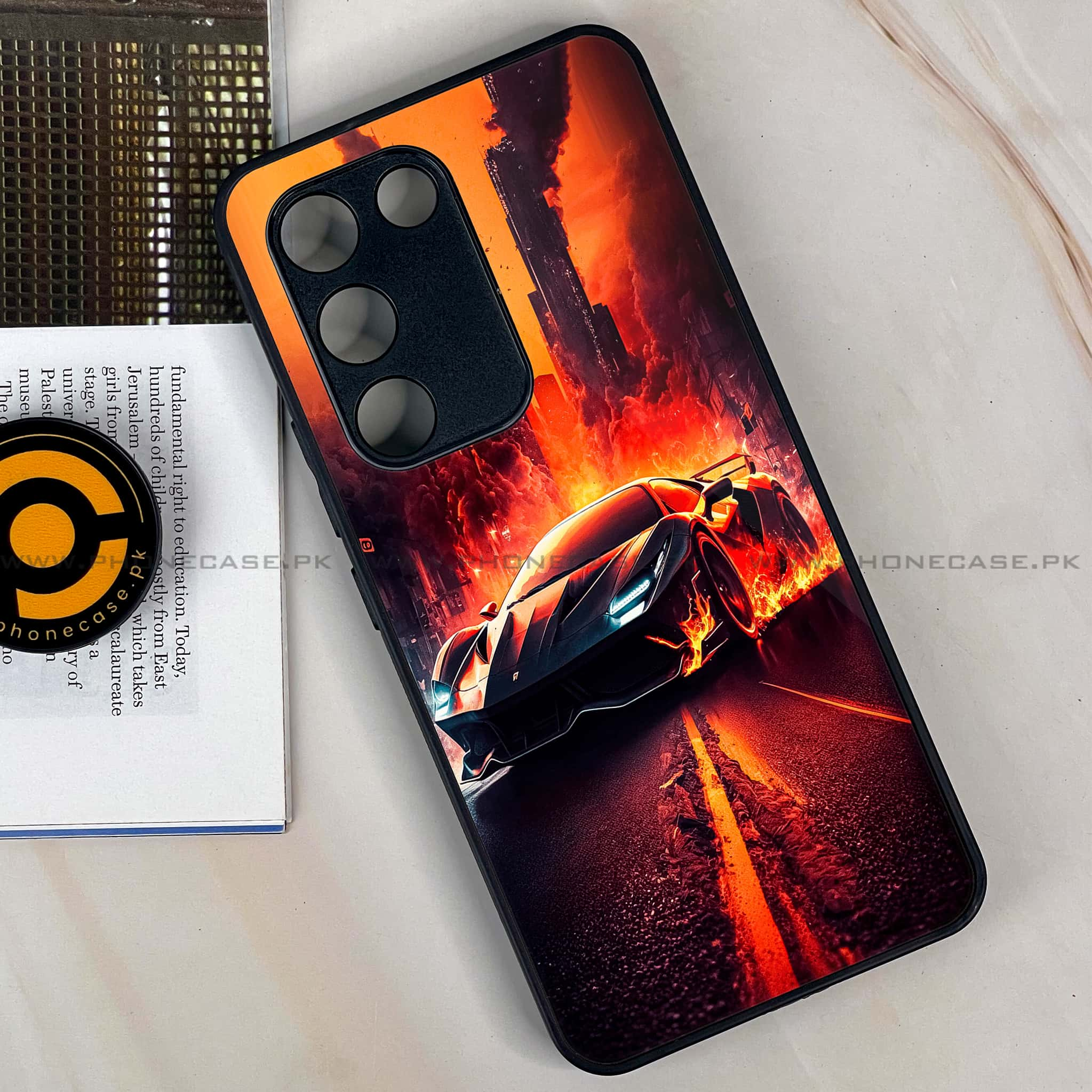 Vivo Y100 - Racing Series - Premium Printed Glass soft Bumper shock Proof Case