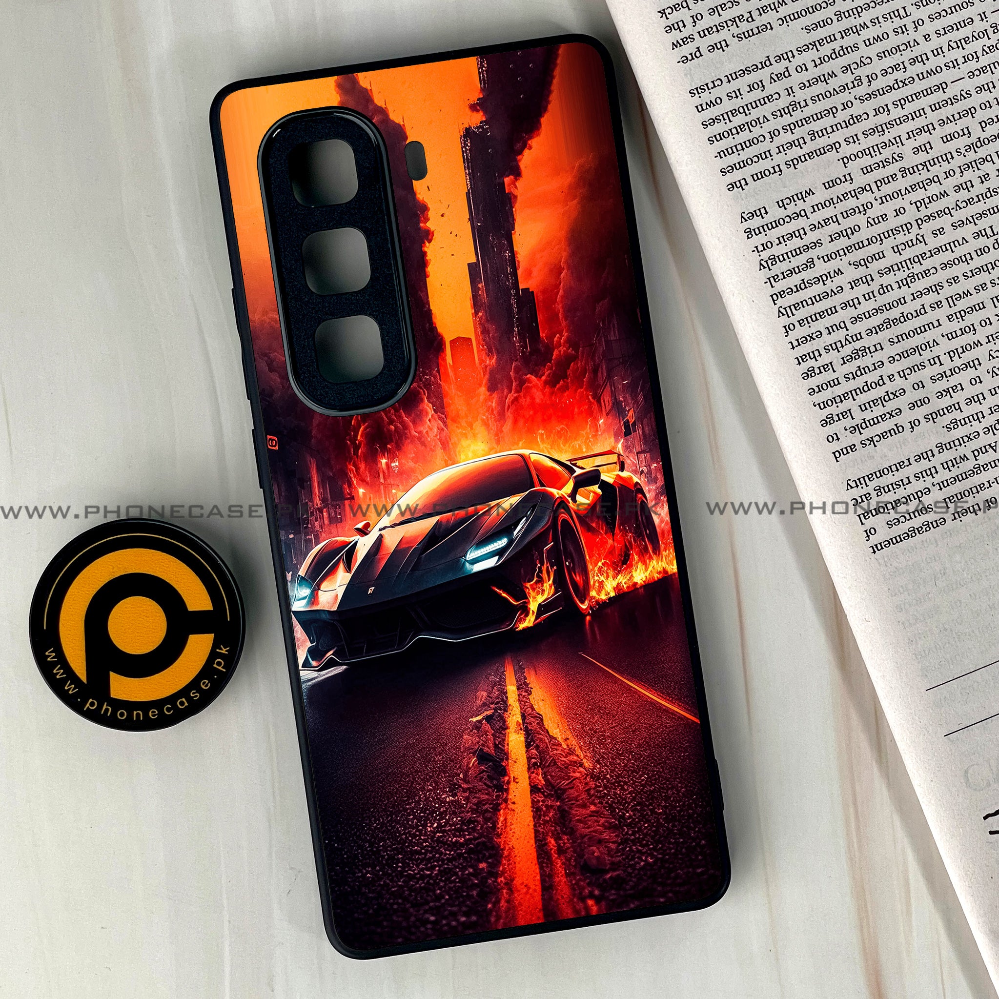 Infinix Hot 50 Pro Plus - Racing Series - Premium Printed Glass soft Bumper shock Proof Case